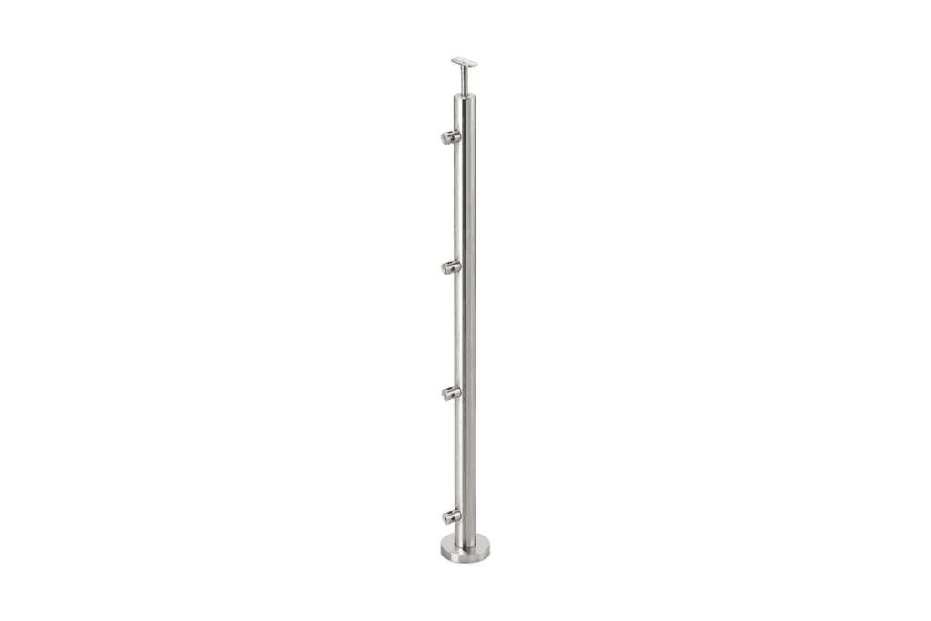Poteau pose à l'anglaise — 5 lisses — Inox 304 brossé