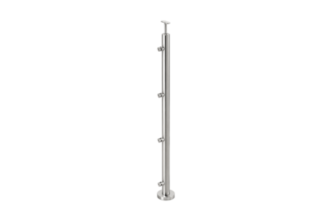 Poteau pose à l’anglaise — 5 lisses — Inox 304 brossé