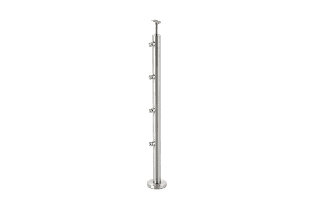 Poteau pose au sol — 5 lisses — Inox 304 brossé