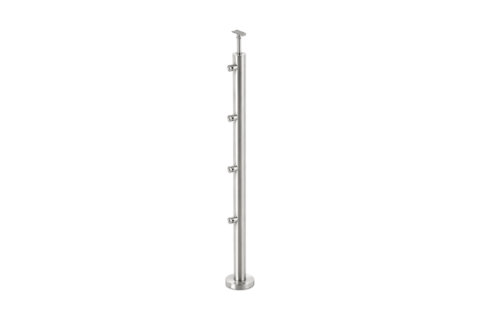 Poteau pose au sol — 5 lisses — Inox 304 brossé