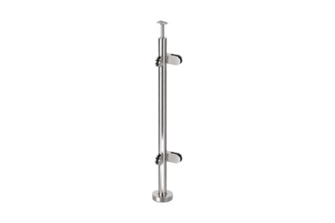 Poteau pose au sol — Angle 90° — 4 pinces à verre — Inox 304 brossé