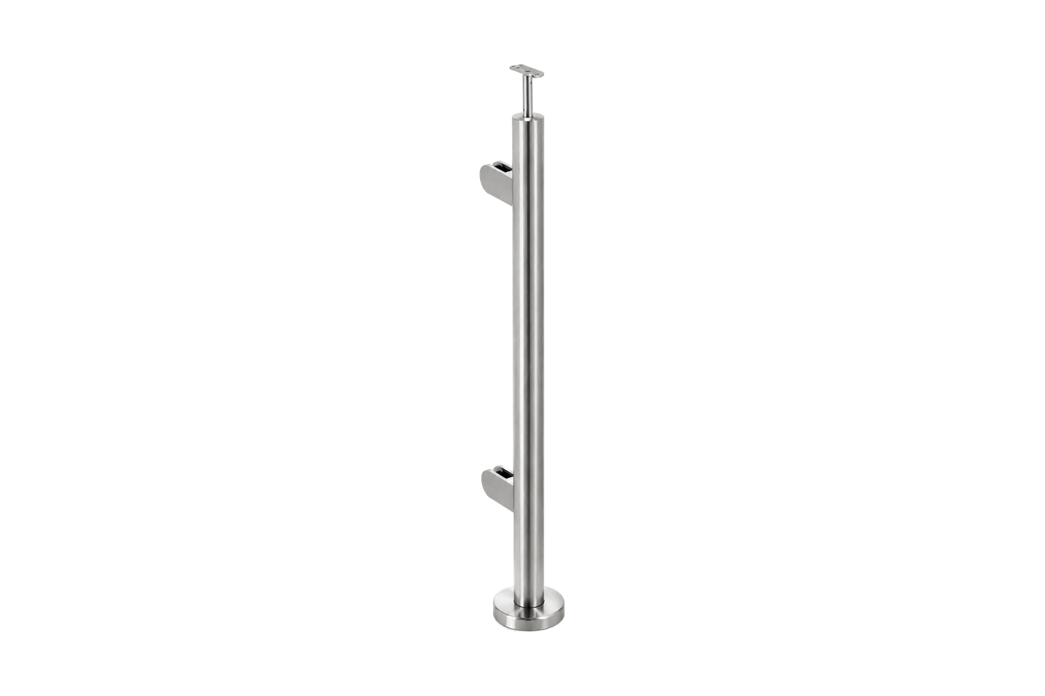 Poteau pose au sol — Départ — 2 pinces à verre — Inox 304 brossé