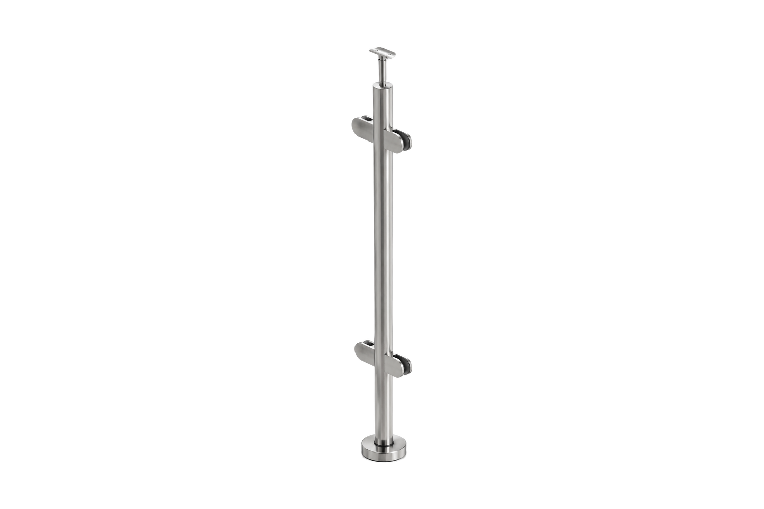Poteau pose au sol — Intermédiaire — 4 pinces à verre — Inox 304 brossé